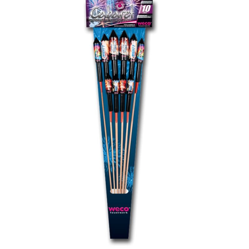 10-teiliges Raketen-Sortiment 10-teilig, 5-fach sortiert. Mit prächtigen Mutlicolour-Effekten, smaragdgrünen und brillantroten Leuchtbuketts tollen Silberflimmer-Wolken ~  für 12.74 EUR bestellen