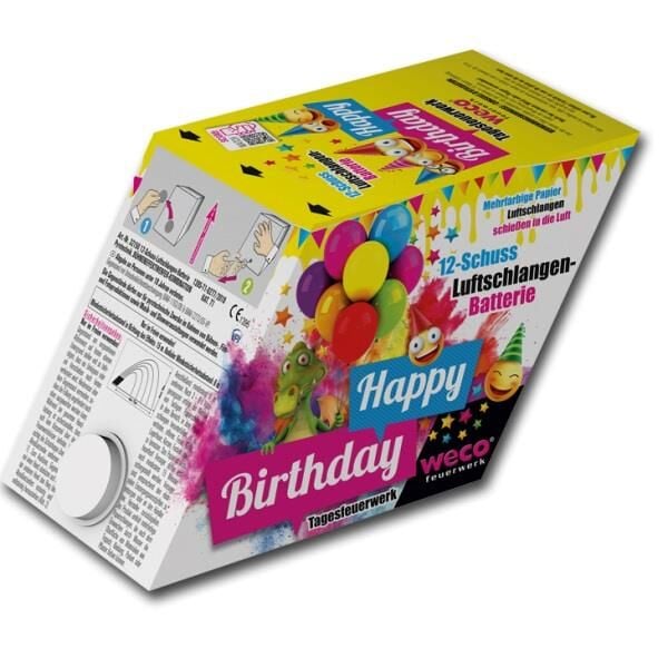 Happy Birthday 12-Schuss-Luftschlangen-Batterie online bestellen