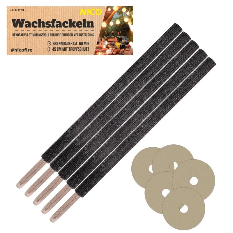 Wachsfackeln, 45cm, 5er Beutel online bestellen